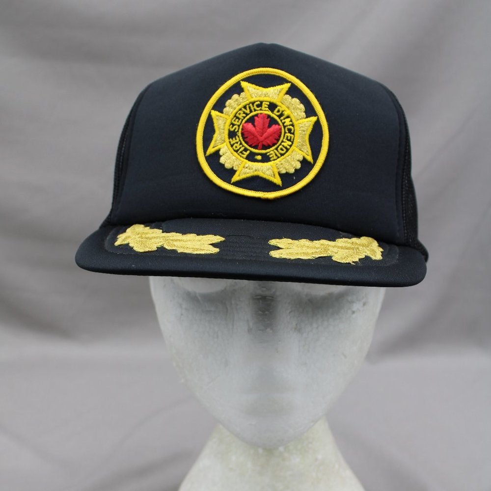 Vintage Patched Trucker Hat - Fire Service French English - Adult Snapback